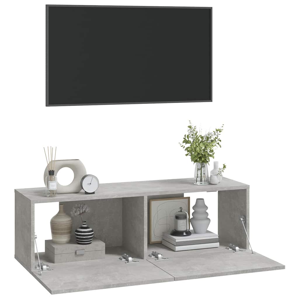 2 Piece Wall-mounted TV Cabinet Set Concrete Grey 100x30x30 cm