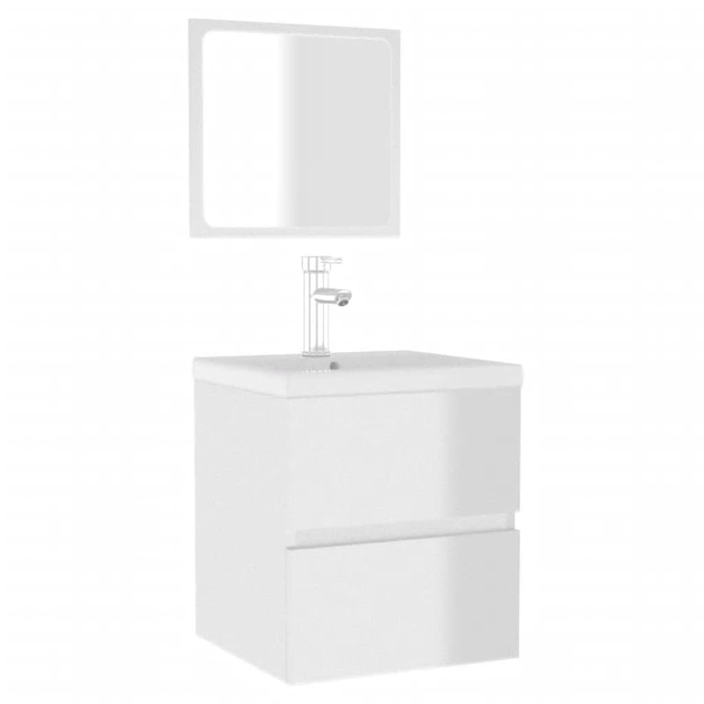 vidaXL Bathroom Cabinet with Mirror High Gloss White Engineered Wood