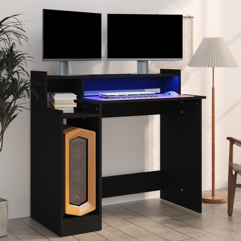 vidaXL Desk with LED Lights Black 97x45x90 cm Engineered Wood