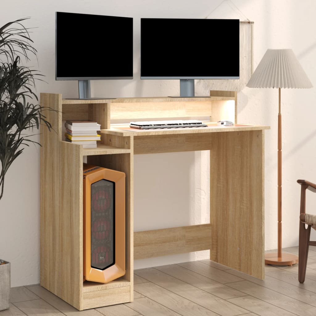 vidaXL Desk with LED Lights Sonoma Oak 97x45x90 cm Engineered Wood