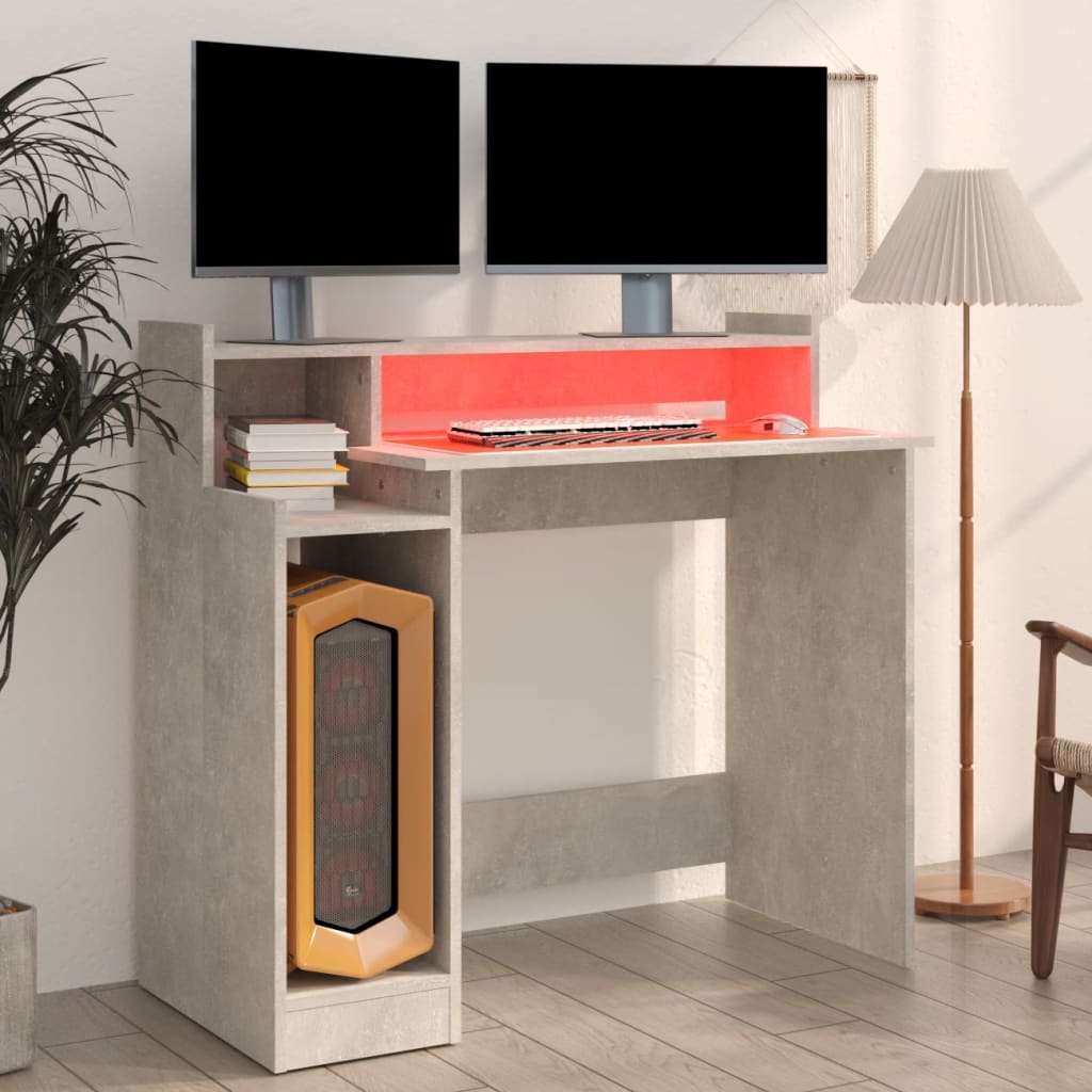 vidaXL Desk with LED Lights Concrete grey 97x45x90 cm Engineered Wood