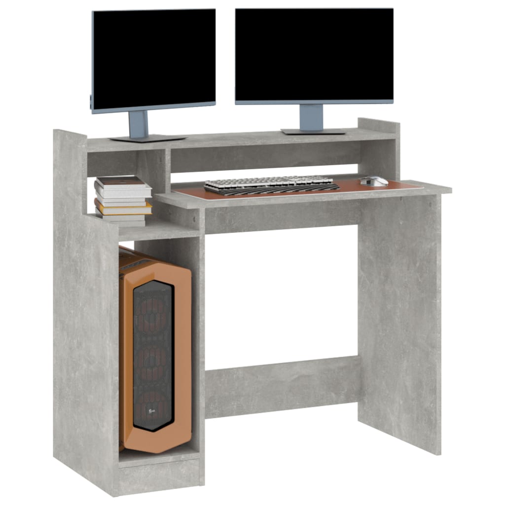 vidaXL Desk with LED Lights Concrete grey 97x45x90 cm Engineered Wood