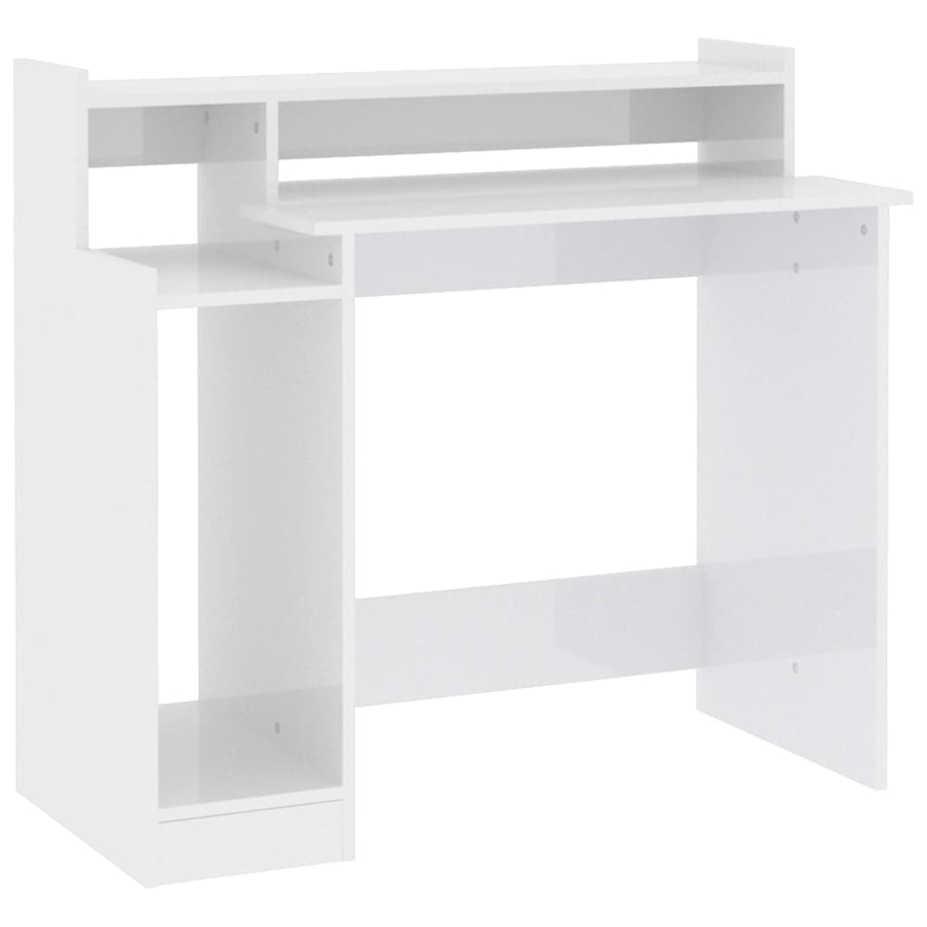 vidaXL Desk with LED Lights High Gloss White  97x45x90 cm Engineered Wood