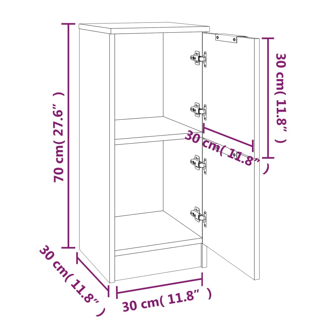 vidaXL Sideboards 2 pcs High Gloss White 30x30x70 cm Engineered Wood