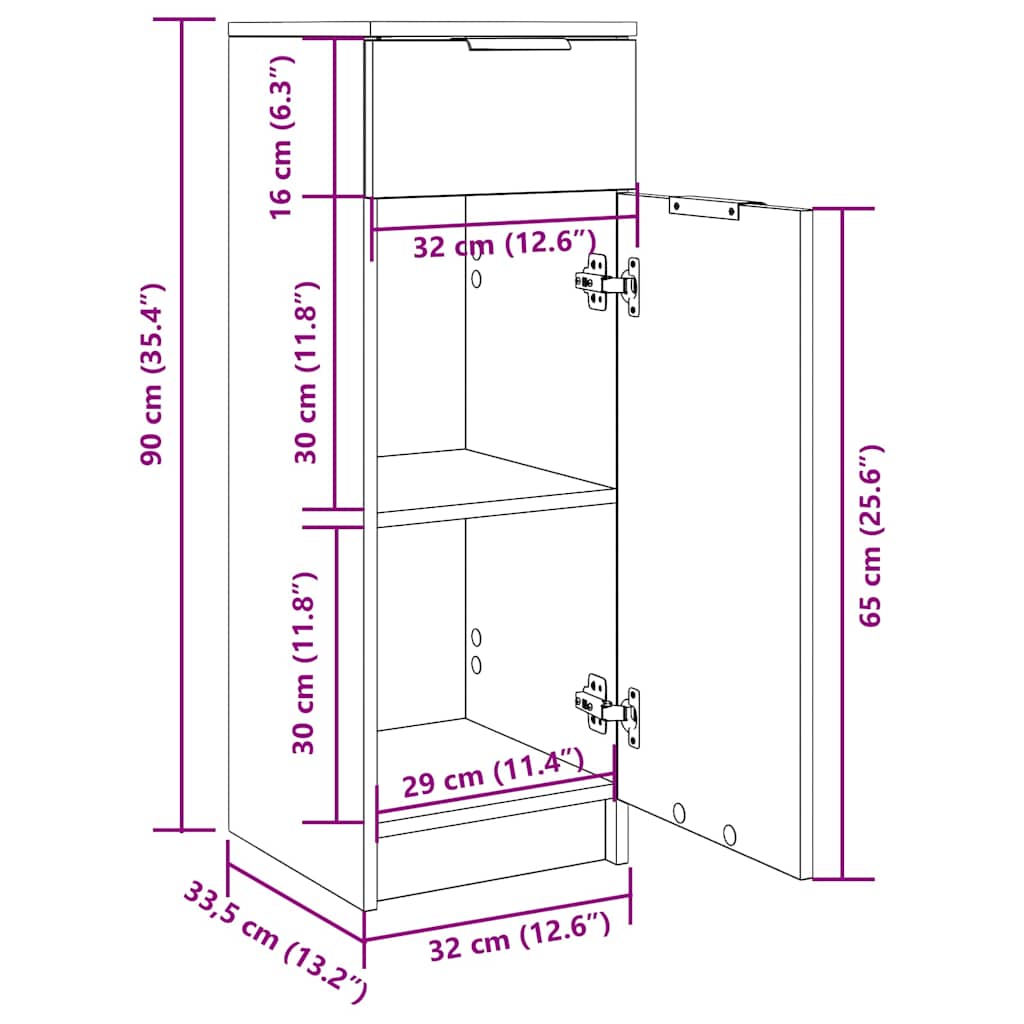 Bathroom Cabinet White 32x33,5x90 cm Engineered Wood