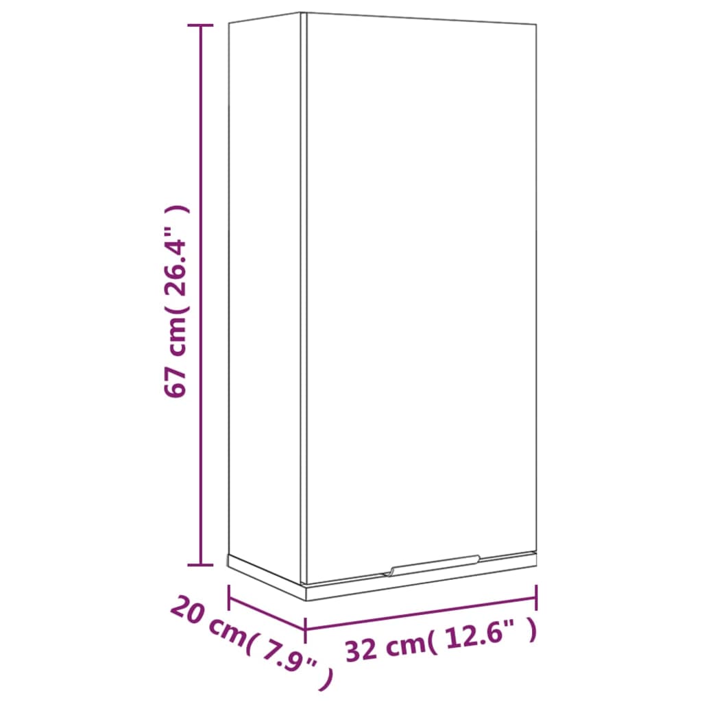 vidaXL Wall-mounted Bathroom Cabinet High Gloss White 32x20x67 cm