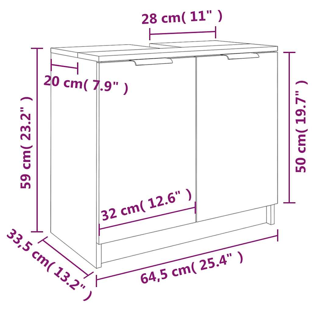 Bathroom Cabinet White 64,5x33,5x59 cm Engineered Wood