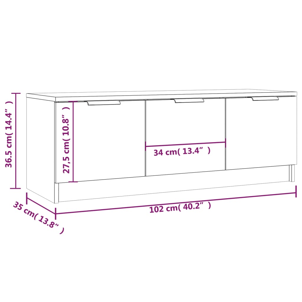 vidaXL TV Cabinet Concrete Grey 102x35x36.5 cm Engineered Wood