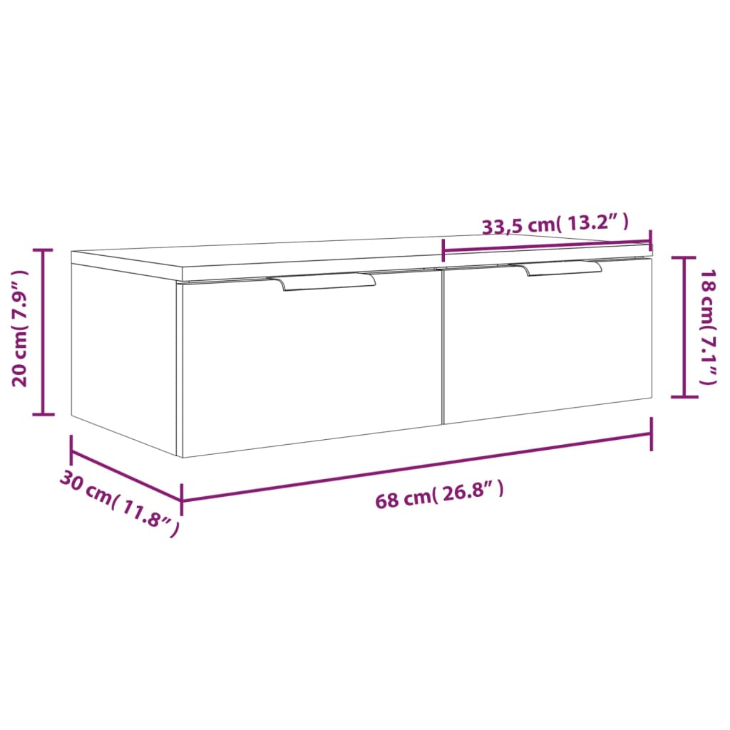 vidaXL Wall Cabinet High Gloss White 68x30x20 cm Engineered Wood