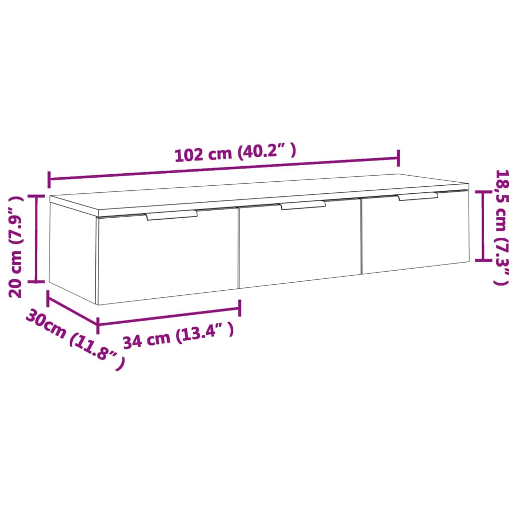 vidaXL Wall Cabinet High Gloss White 102x30x20 cm Engineered Wood