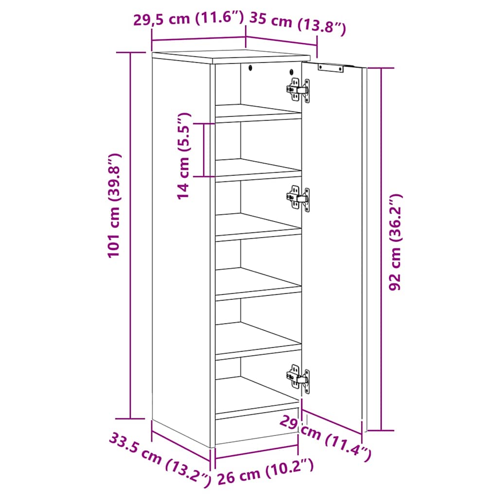 Shoe Cabinet Concrete Grey 30x35x100 cm Engineered Wood