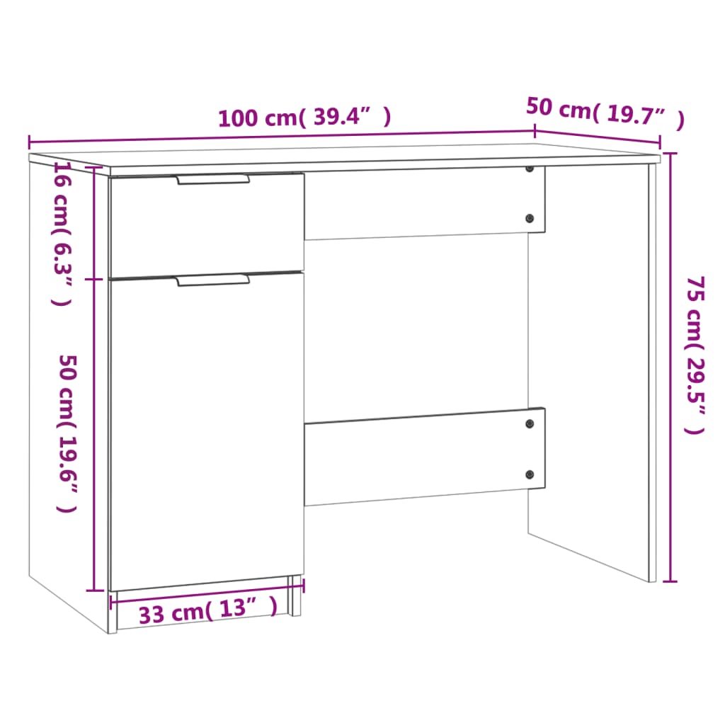 vidaXL Desk Black 100x50x75 cm Engineered Wood