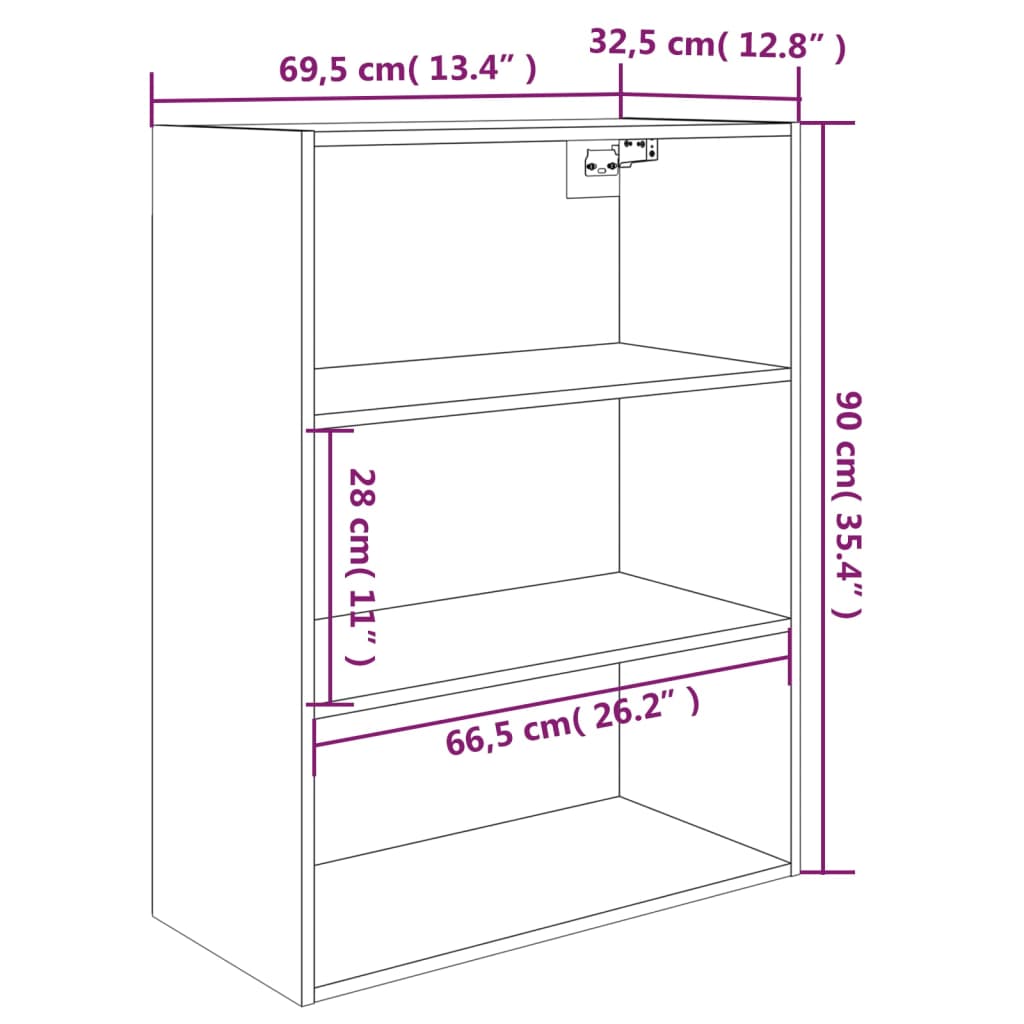 vidaXL Hanging Wall Cabinet Sonoma Oak 69.5x32.5x90 cm