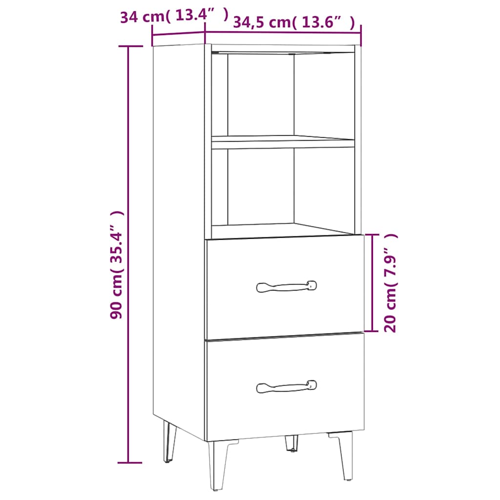 812370 vidaXL Sideboard Concrete Grey 34,5x34x90 cm Engineered Wood