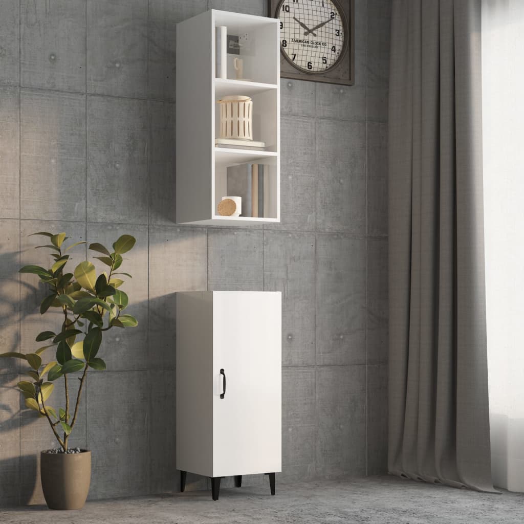 Wall Cabinet High Gloss White 34.5x32.5x90 cm Engineered Wood