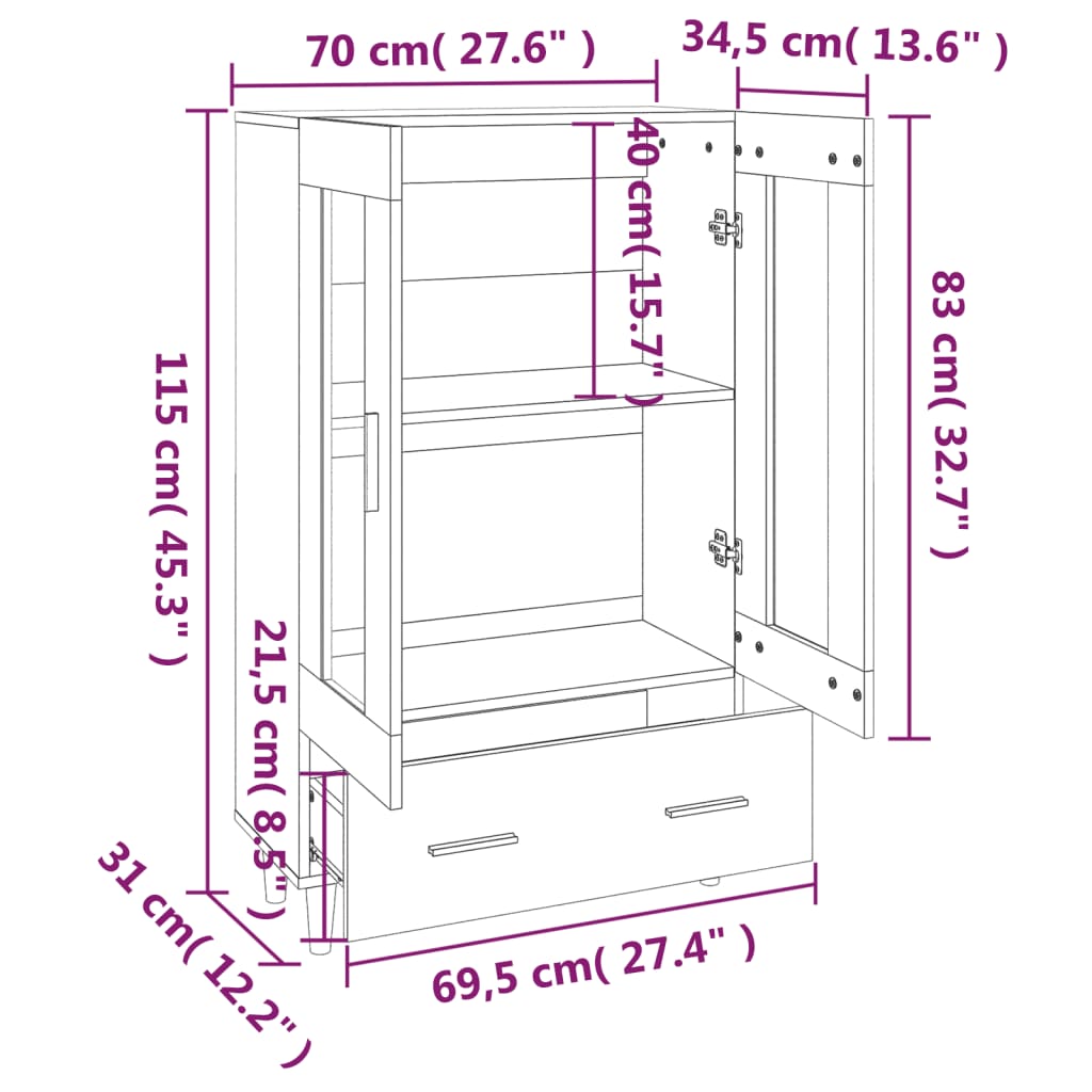 Highboard Sonoma Oak 70x31x115 cm Engineered Wood