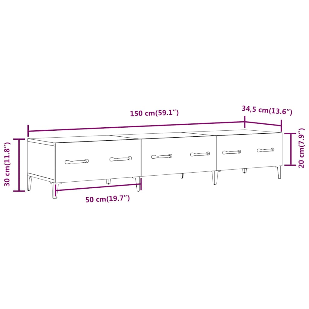 812649 vidaXL TV Cabinet Concrete Grey 150x34,5x30 cm Engineered Wood