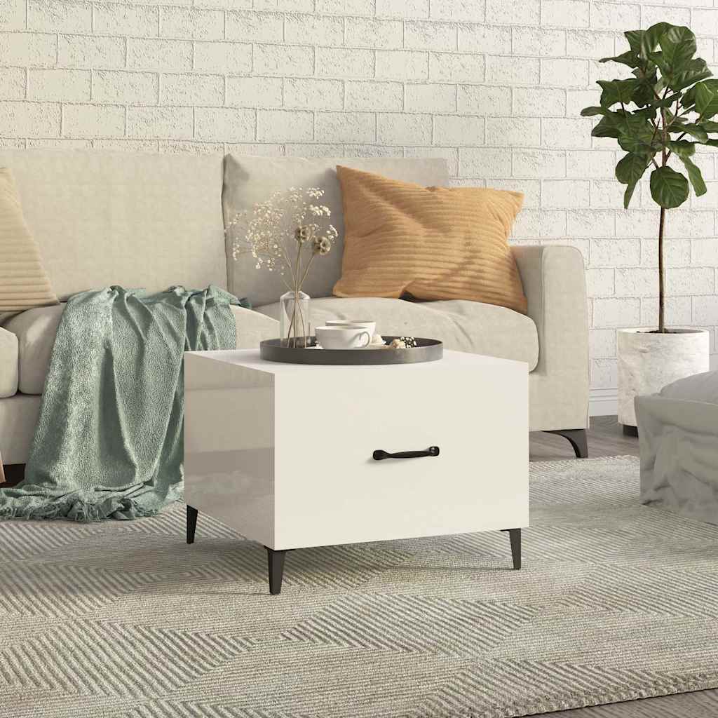 Coffee Table with Metal Legs High Gloss White 50x50x40 cm