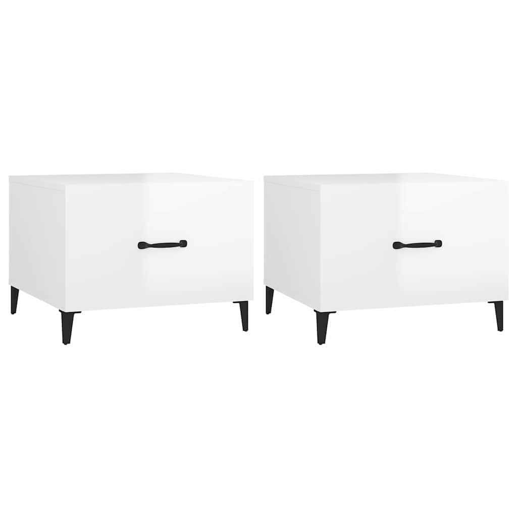 Coffee Tables with Metal Legs 2 pcs High Gloss White 50x50x40 cm