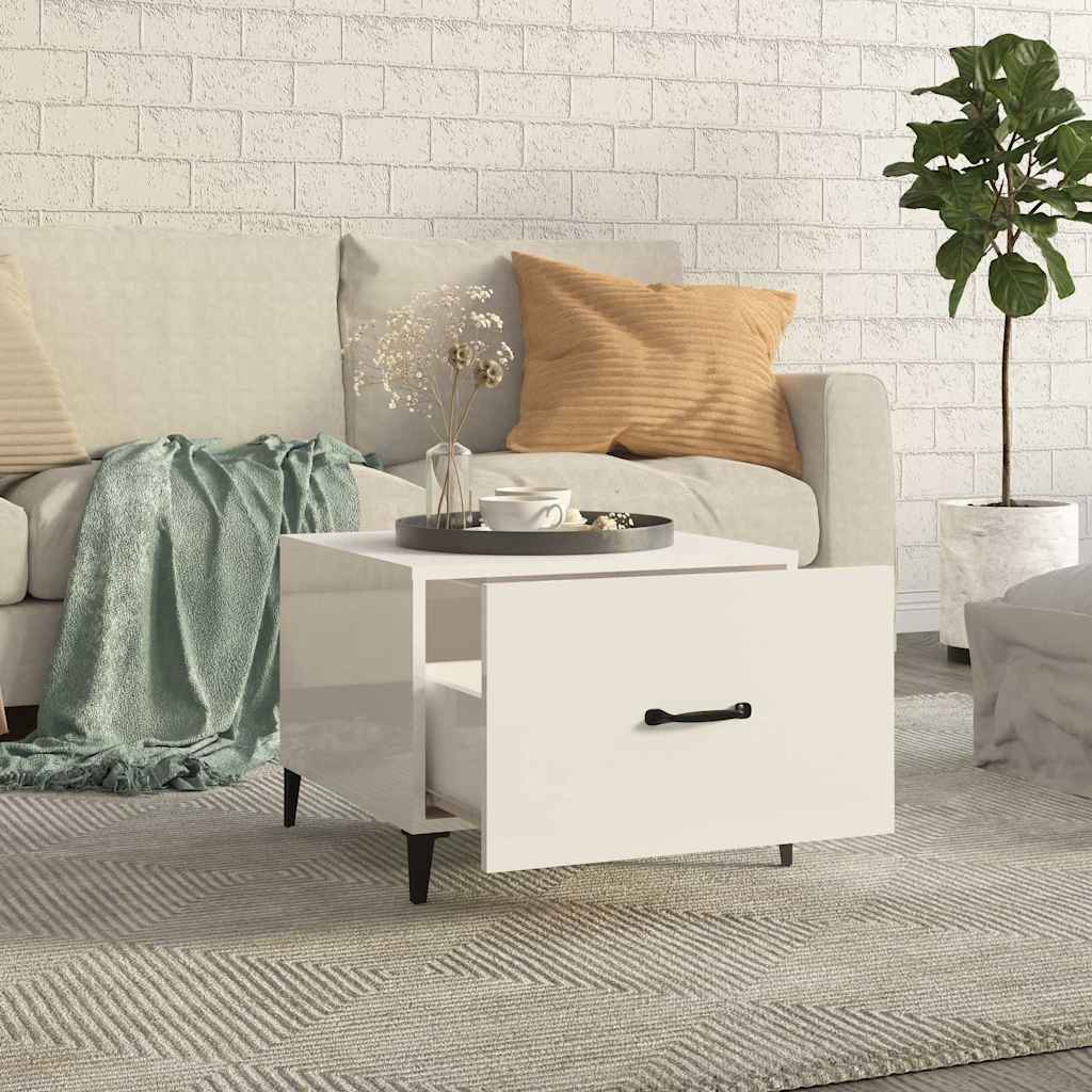 Coffee Tables with Metal Legs 2 pcs High Gloss White 50x50x40 cm