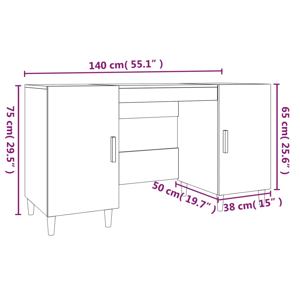 vidaXL Desk White 140x50x75 cm Engineered Wood