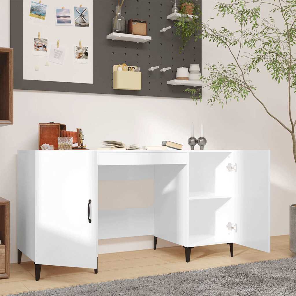 Desk High Gloss White 140x50x75 cm Engineered Wood