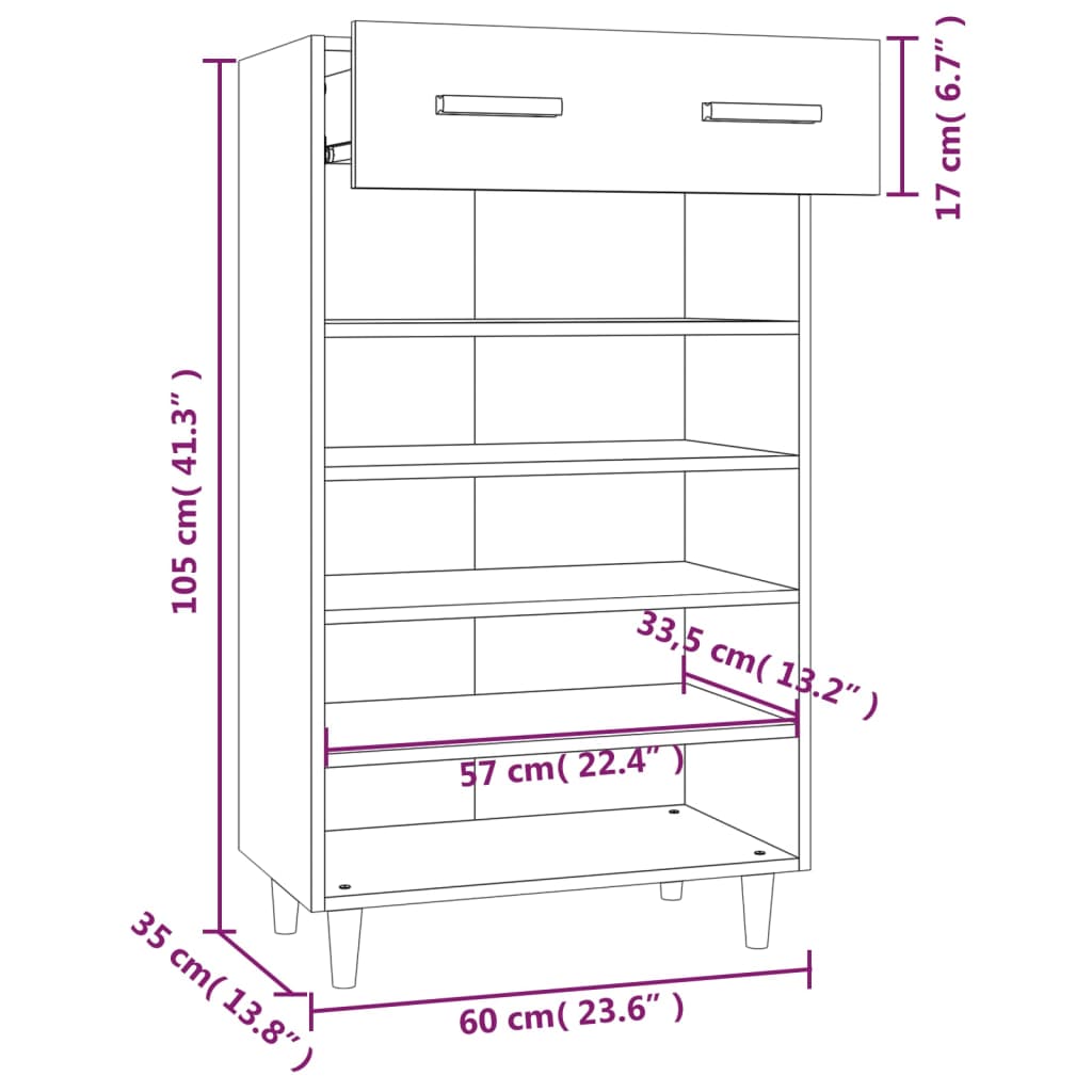 Shoe Cabinet Concrete Grey 60x35x105 cm Engineered Wood