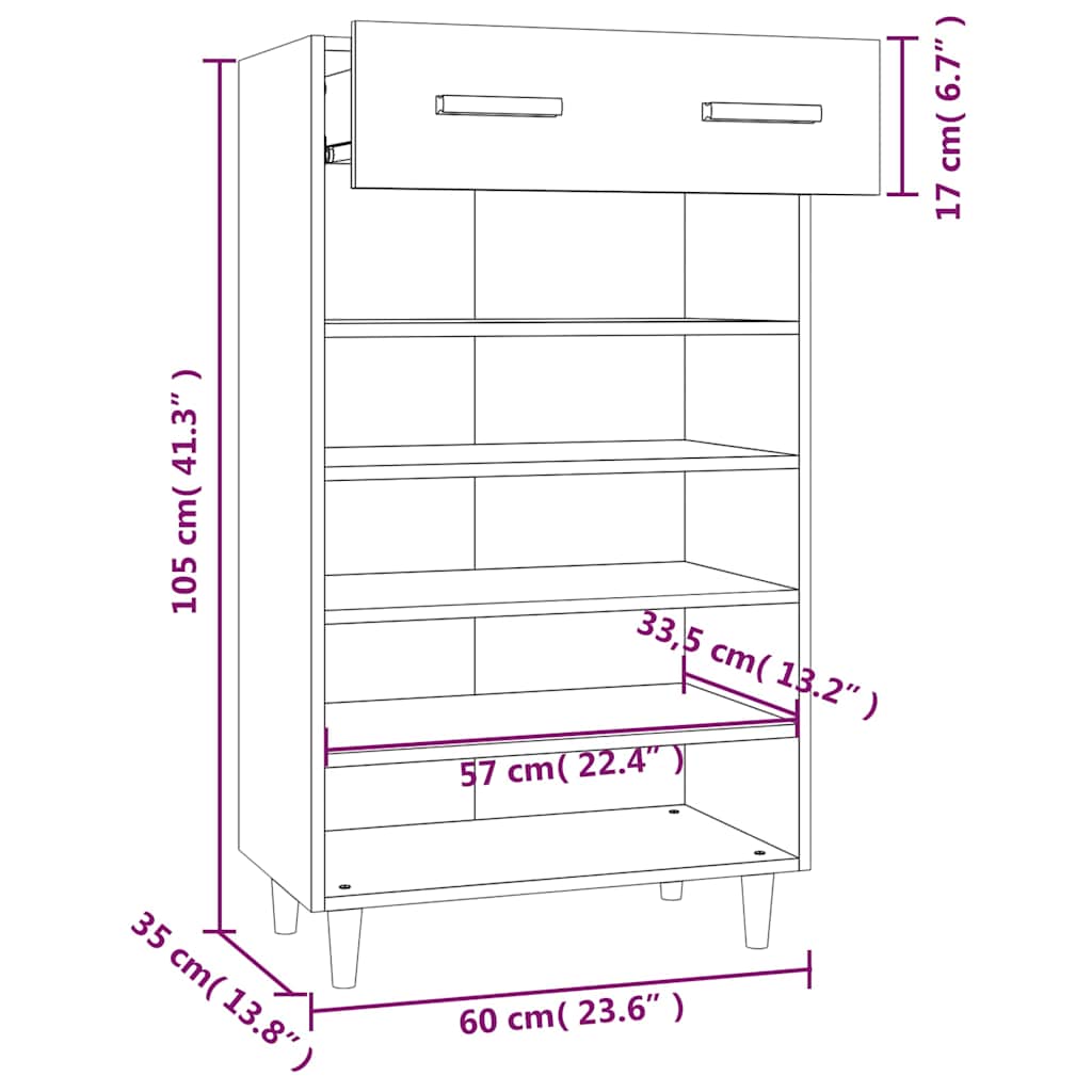 812784 vidaXL Shoe Cabinet Concrete Grey 60x35x105 cm Engineered Wood