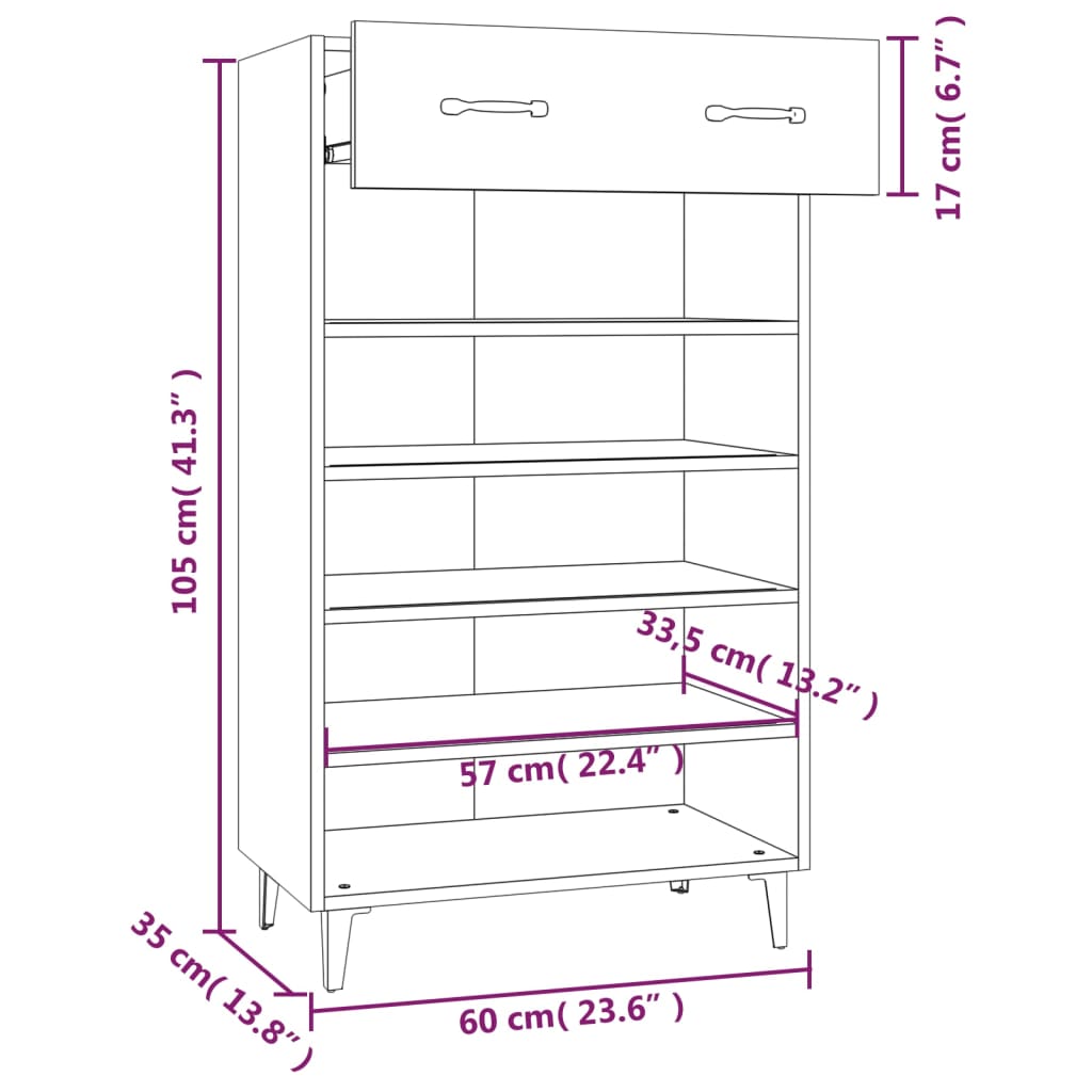 Shoe Cabinet Concrete Grey 60x35x105 cm Engineered Wood