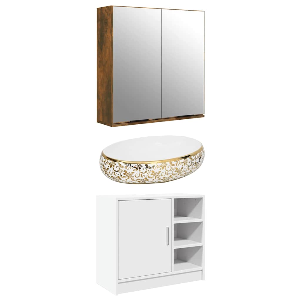 Bathroom Mirror Cabinet Smoked Oak 64x20x67 cm