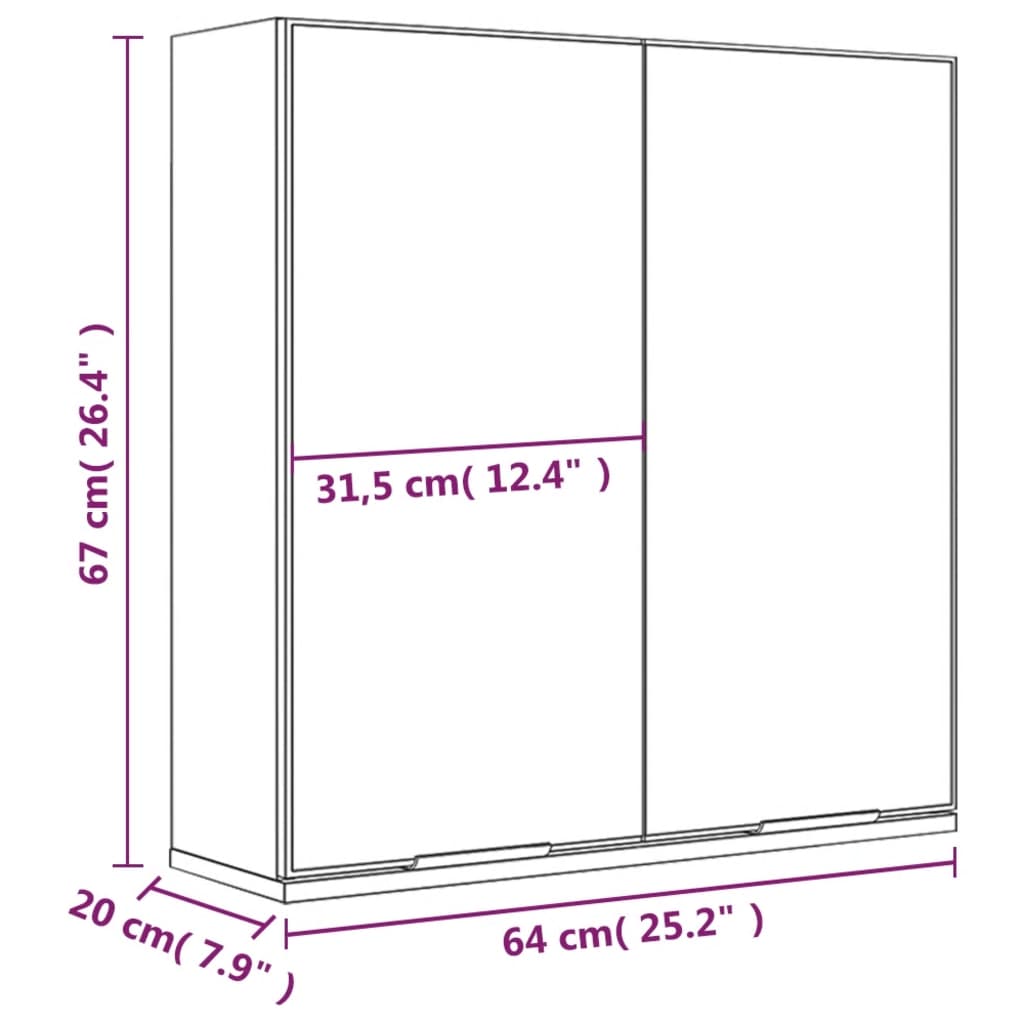 vidaXL Bathroom Mirror Cabinet Smoked Oak 64x20x67 cm