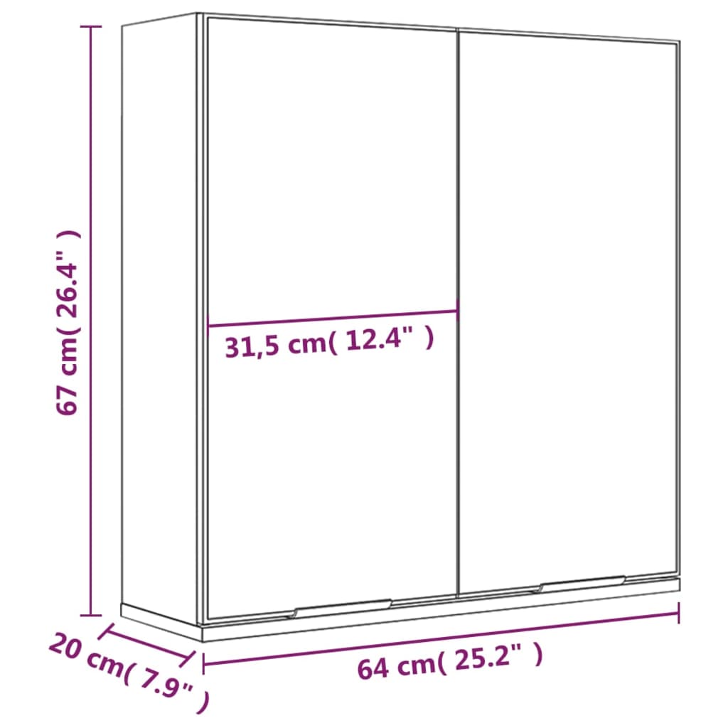 vidaXL Bathroom Mirror Cabinet Brown Oak 64x20x67 cm