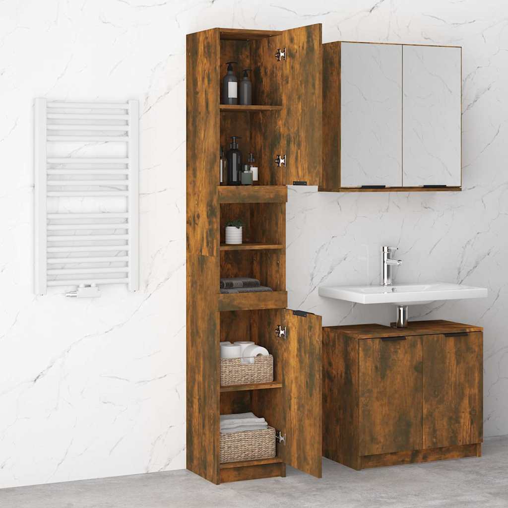 Bathroom Cabinet Smoked Oak 32x34x188,5 cm Engineered Wood