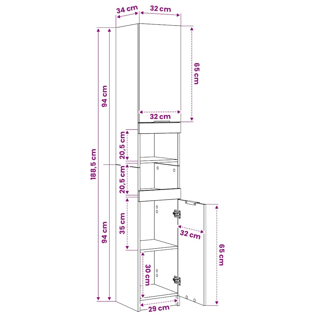 Bathroom Cabinet Smoked Oak 32x34x188,5 cm Engineered Wood