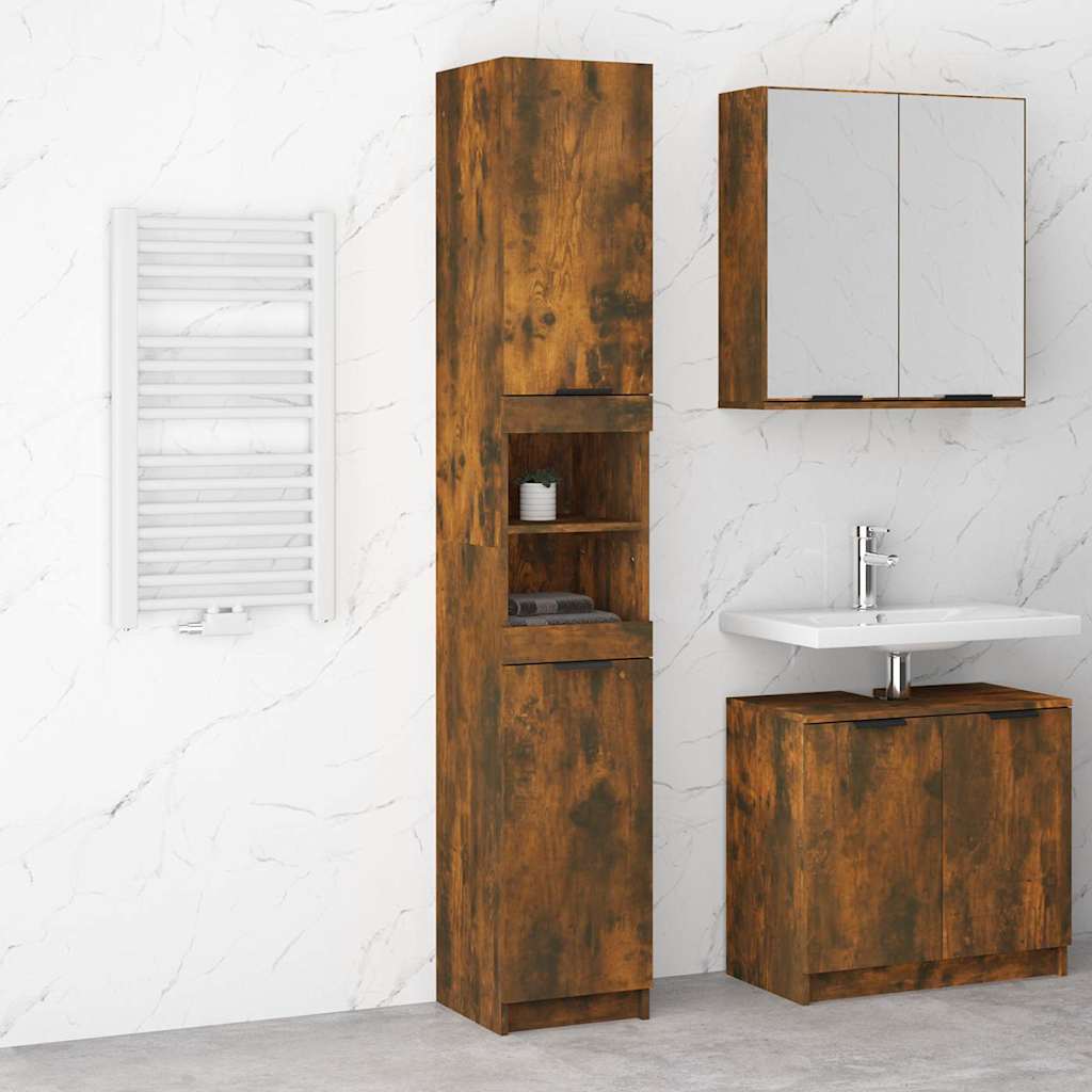 Bathroom Cabinet Smoked Oak 32x34x188,5 cm Engineered Wood
