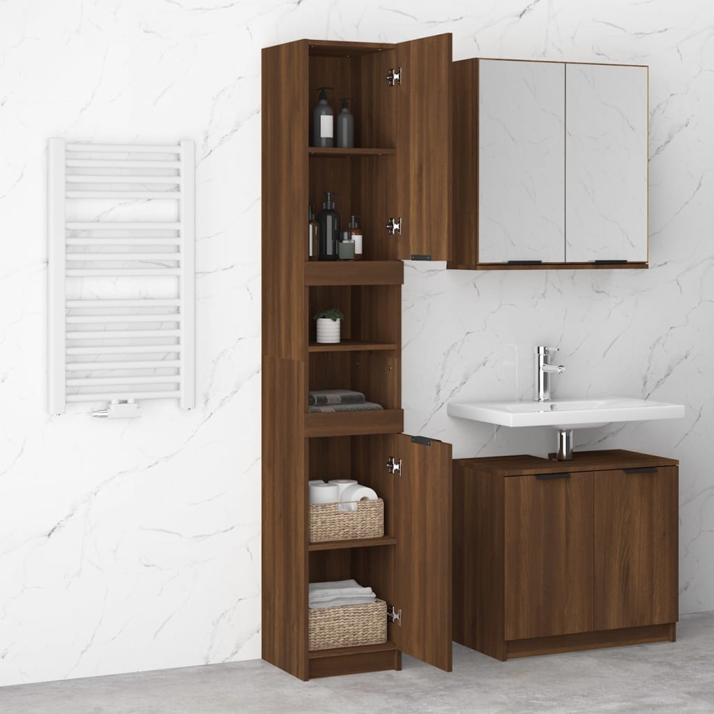 vidaXL Bathroom Cabinet Brown Oak 32x34x188.5 cm Engineered Wood