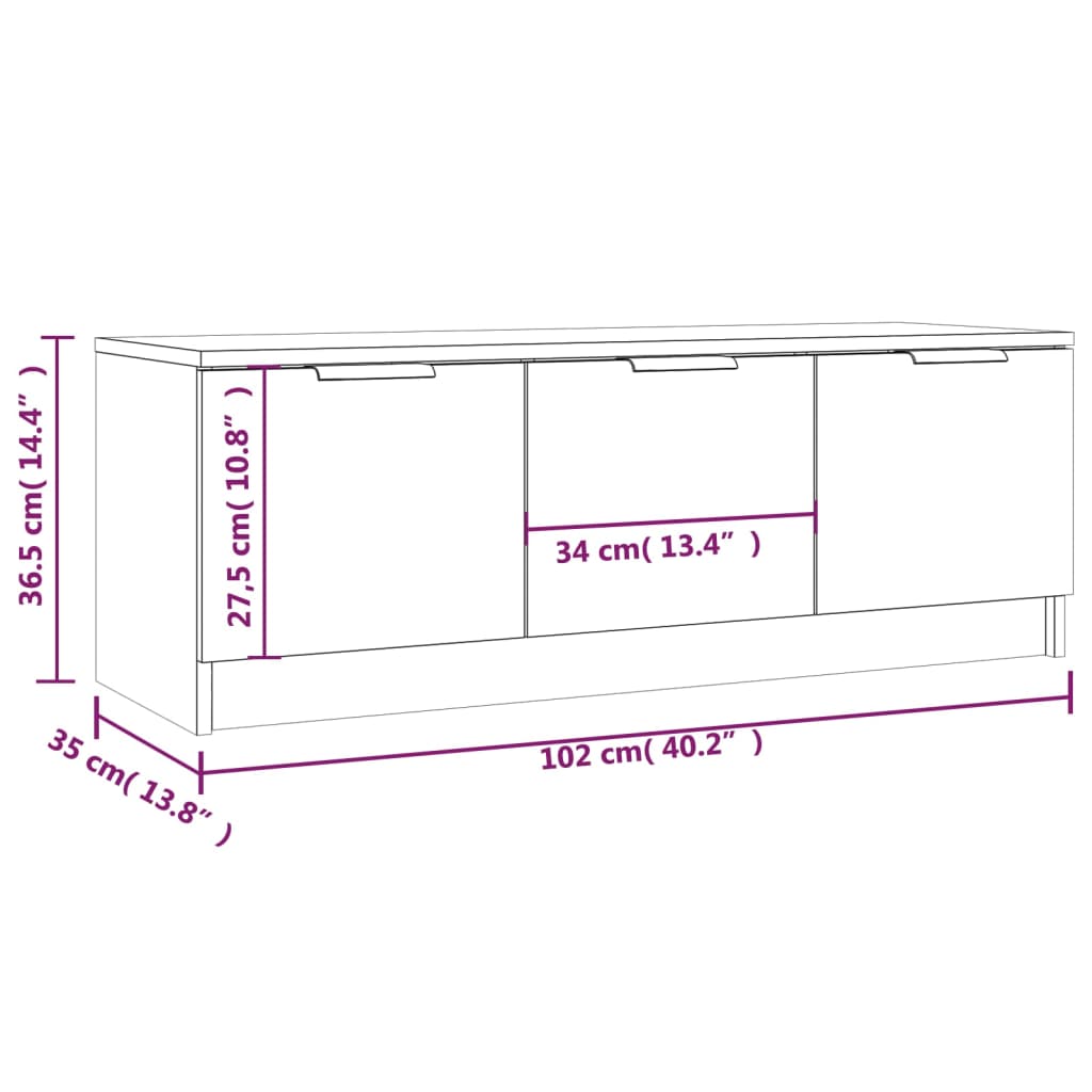 TV Cabinet Smoked Oak 102x35x36.5 cm Engineered Wood