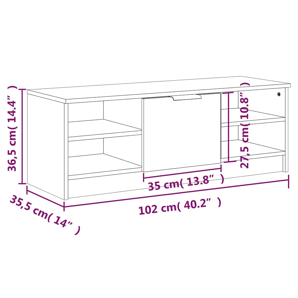 TV Cabinet Smoked Oak 102x35,5x36,5 cm Engineered Wood
