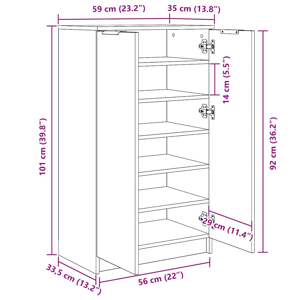 Shoe Cabinet Smoked Oak 59x35x100 cm Engineered Wood
