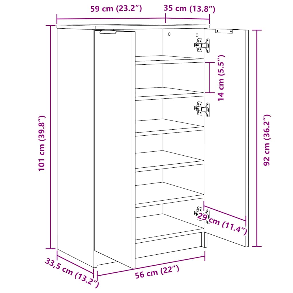 Shoe Cabinet Smoked Oak 59x35x100 cm Engineered Wood
