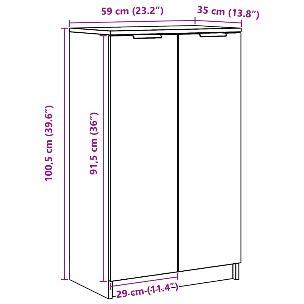 vidaXL Shoe Cabinet Grey Sonoma 59x35x100 cm Engineered Wood