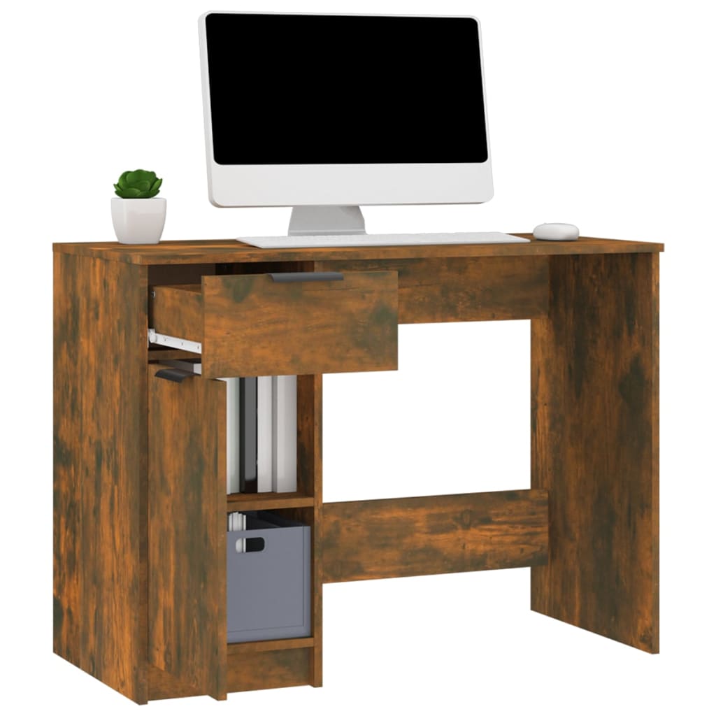 vidaXL Desk Smoked Oak 100x50x75 cm Engineered Wood