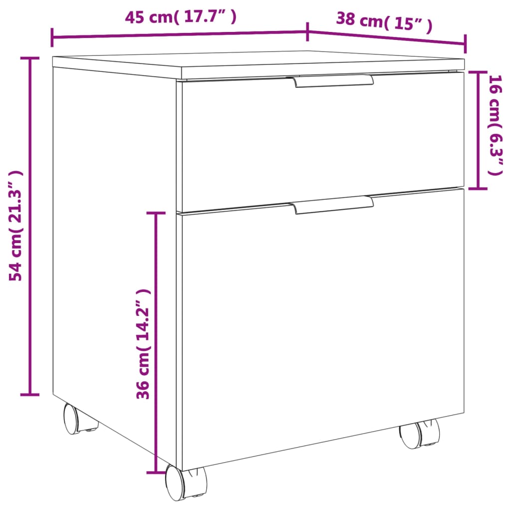 Verrijdbare archiefkast met wielen Sonoma grijs 45x38x54 cm Engineered Wood