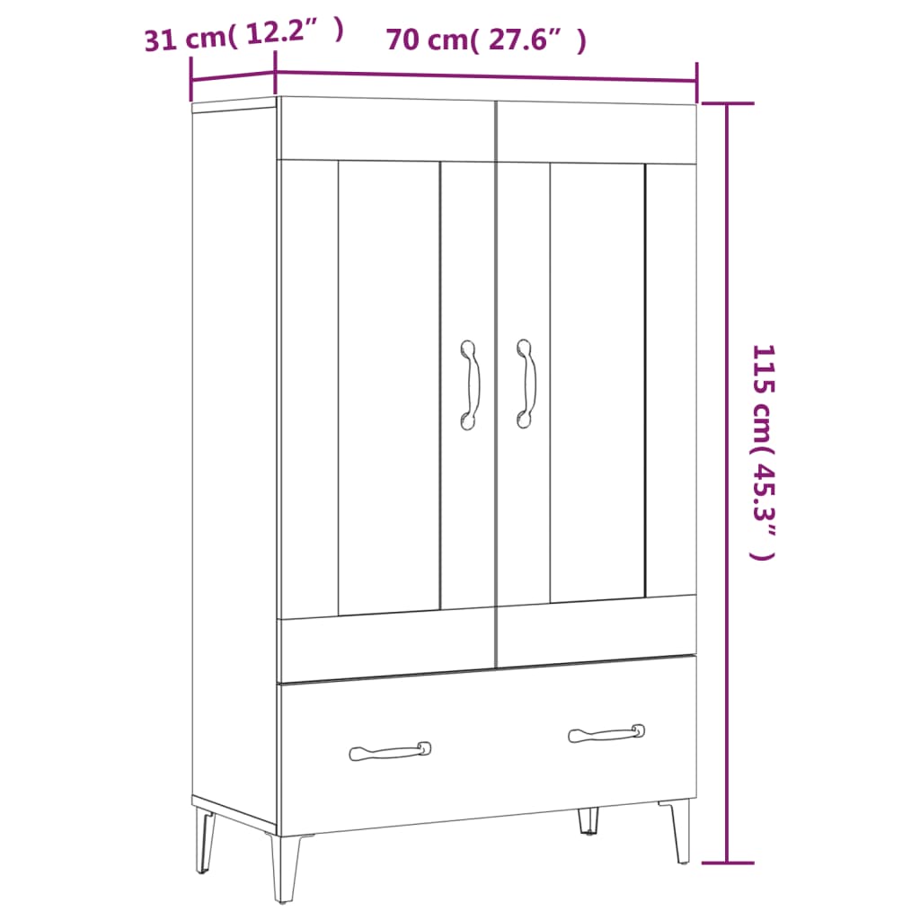 Highboard Grey Sonoma 70x31x115 cm Engineered Wood