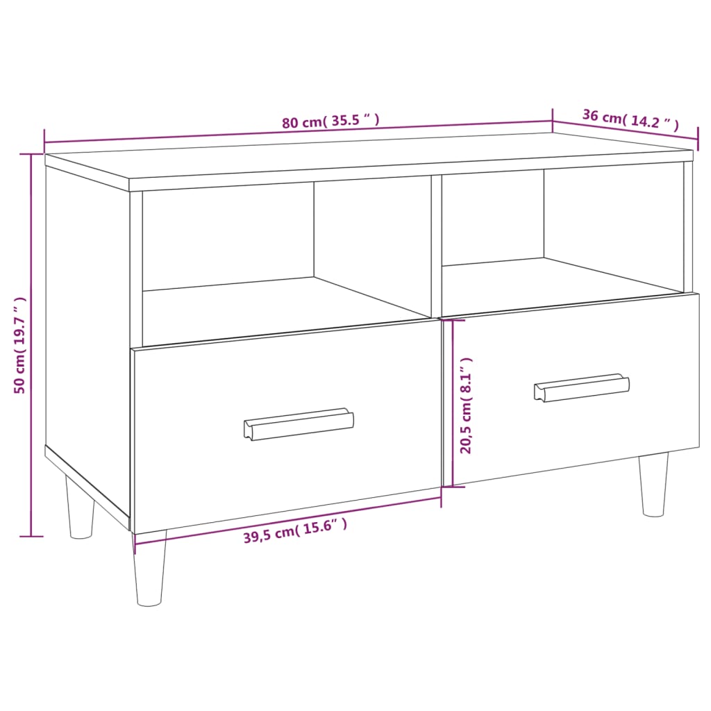 vidaXL TV Cabinet Brown Oak 80x36x50 cm Engineered Wood