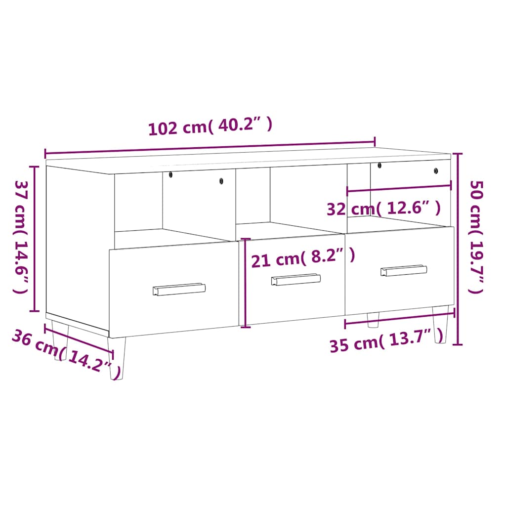 817496 vidaXL TV Cabinet Grey Sonoma 102x36x50 cm Engineered Wood