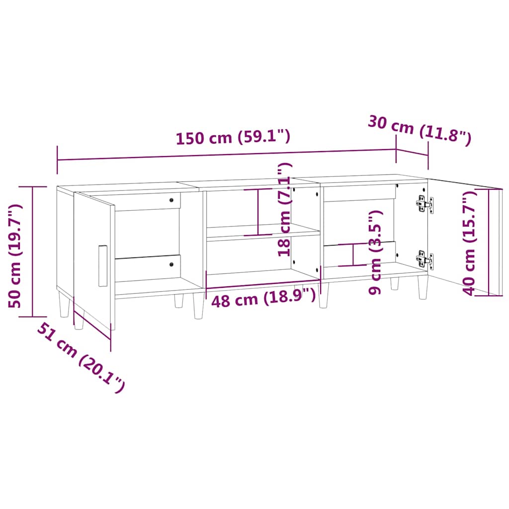 817501 vidaXL TV Cabinet Smoked Oak 150x30x50 cm Engineered Wood