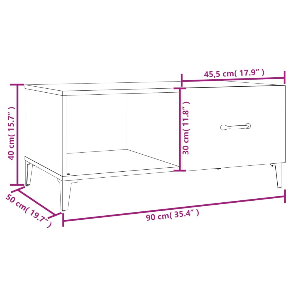 vidaXL Coffee Table Brown Oak 90x50x40 cm Engineered Wood