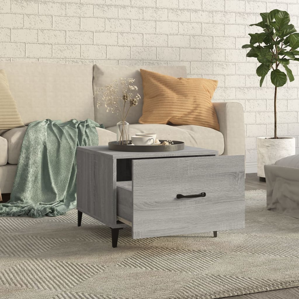 817539 vidaXL Coffee Table with Metal Legs Grey Sonoma 50x50x40 cm