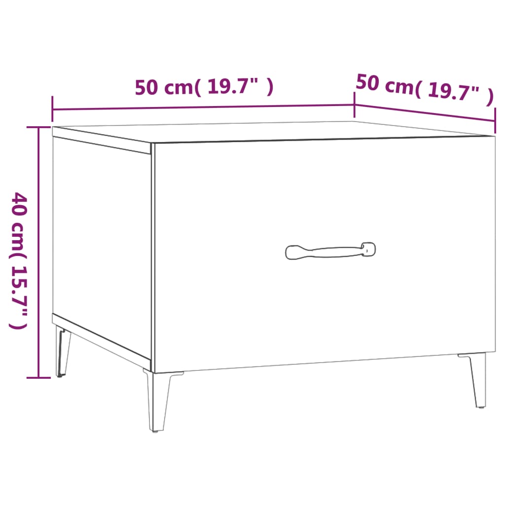 Coffee Table with Metal Legs Grey Sonoma 50x50x40 cm